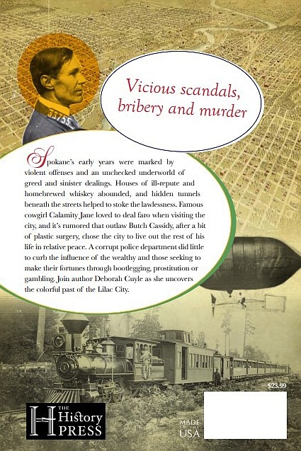 The back cover of the new book “Wicked Spokane.”