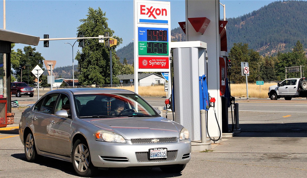 A driver pulls away from the Exxon station on Fourth Street in Coeur d'Alene, where a gallon of regular unleaded was going for $4.49 a gallon.