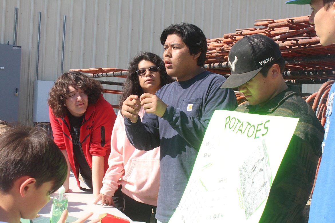 Jonathan Castro explains potatoes to first-graders during First Grade Farm Day.