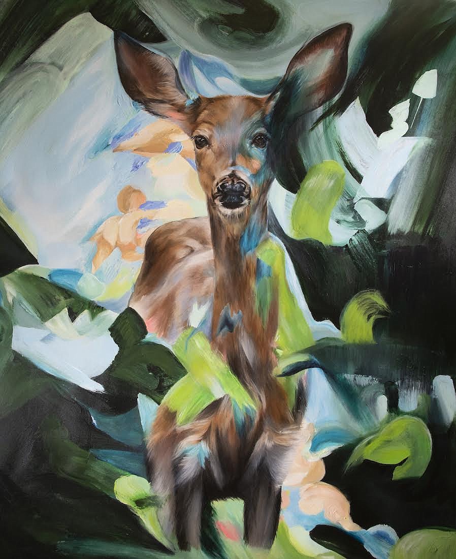 “Forest Angel,” acrylic on canvas, 48" x 40" by Mallory Dawn