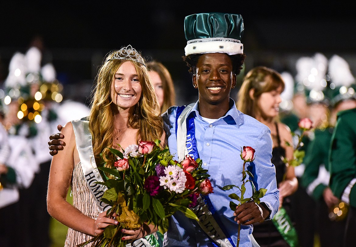 Glacier High School Homecoming queen and king Colette Daniels and Jeff Lillard at halftime of the Wolfpack's football game against Helena on Friday, Sept. 30. (Casey Kreider/Daily Inter Lake)