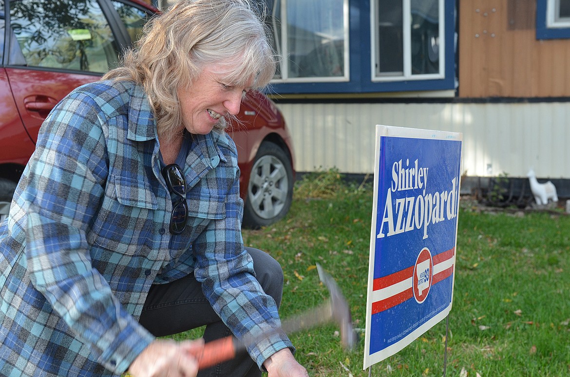 Shirley Azzopardi, a candidate for HD 93, has been dispersing signs across her district this fall during her "knock-on-every-door" campaign. (Kristi Niemeyer/Lake County Leader)