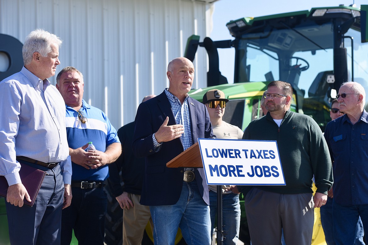 Montana Gov. Greg Gianforte speaks about his legislative priorities during a press conference at RDO Equipment Co. in Kalispell on Wednesday, Oct. 5. (Matt Baldwin/Daily Inter Lake)