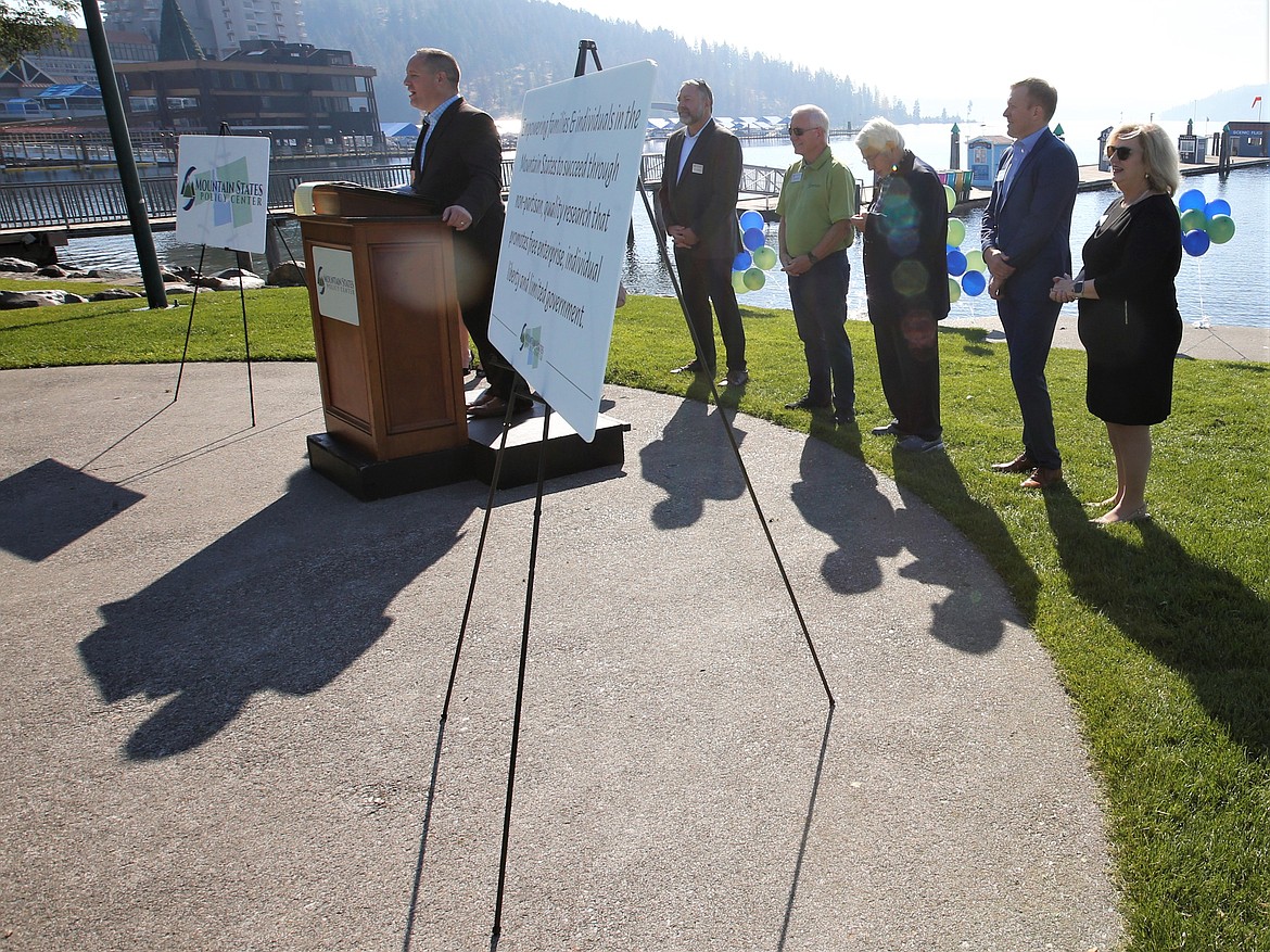 Chris Cargill, president and CEO of Mountain States Policy Center, speaks during the organization kickoff event at Independence Point on Thursday.