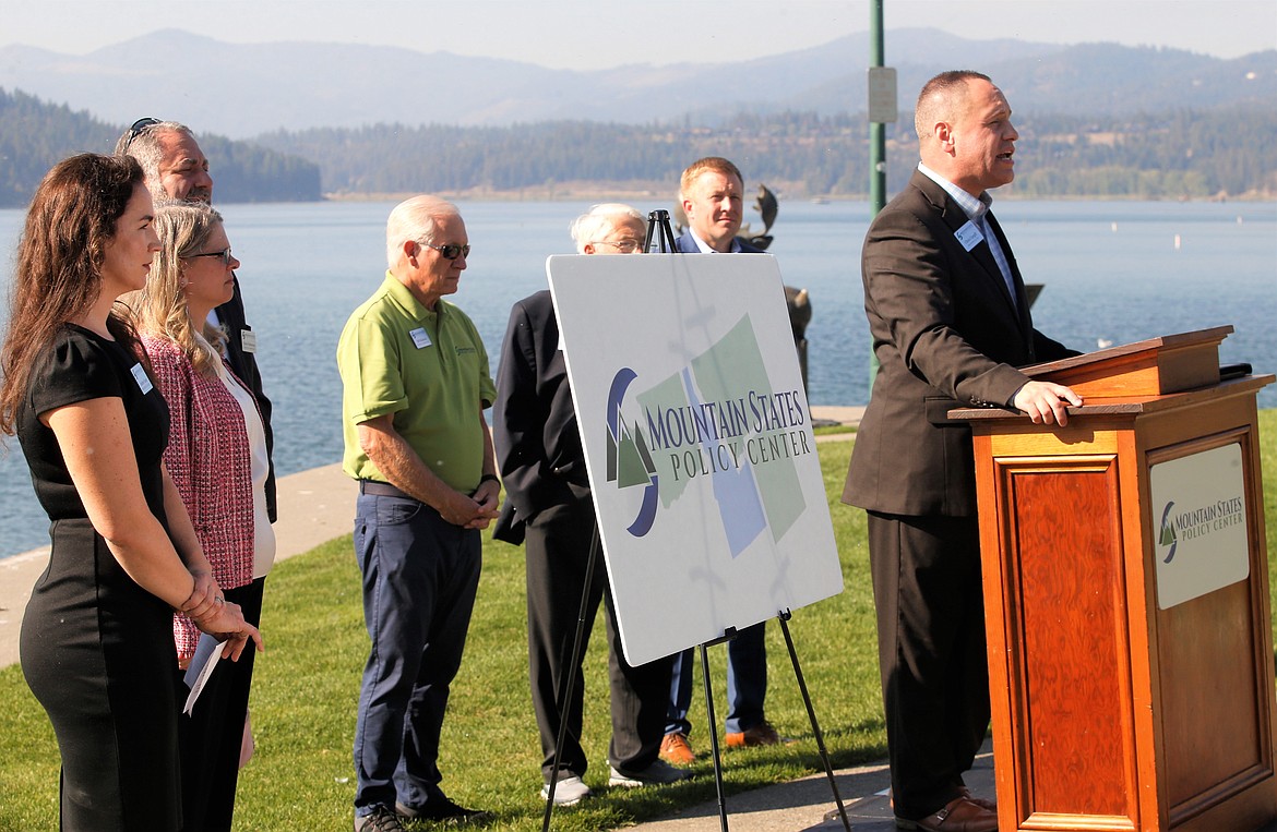 Chris Cargill, president and CEO of Mountain States Policy Center, speaks during the organization kickoff event at Independence Point on Thursday.
