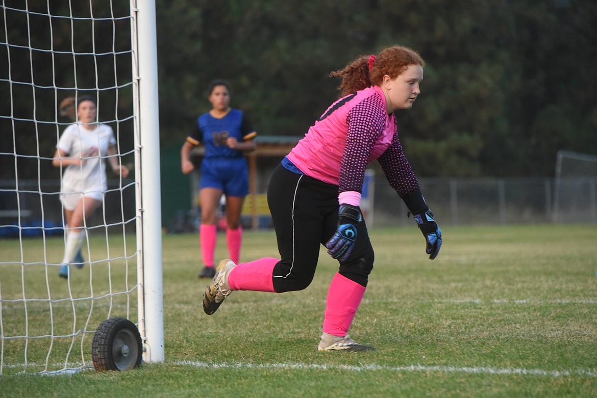 Libby girls soccer keeper Anna Pallister made several saves in the Thursday, Oct. 6 game against Bigfork. (Scott Shindledecker/The Western News)