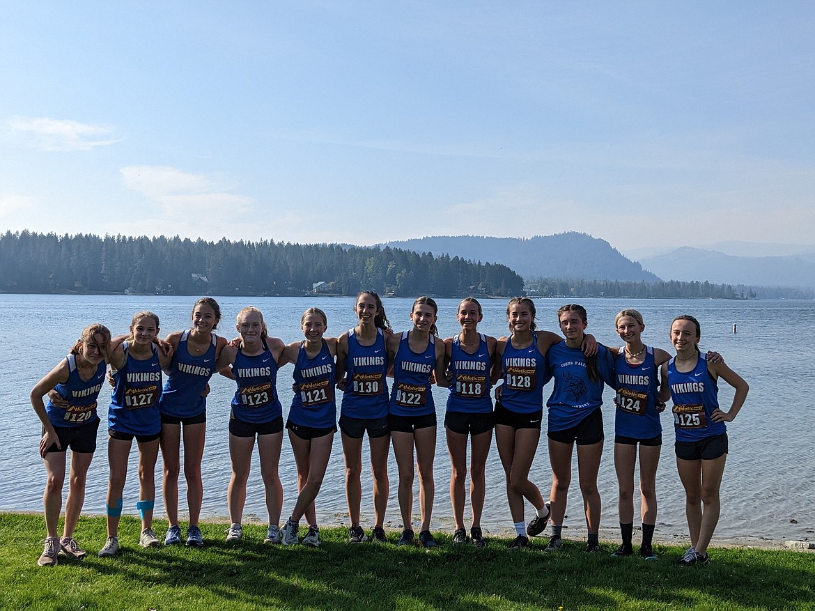 Courtesy photo
The Coeur d'Alene girls cross country team won the team title at the William Johnson Sandpoint Invitational at Riley Creek on Saturday in Laclede. From left are Olivia Fishback, Riley Racanelli, Rebecca Thompson, Hadley Green, Lana Fletcher, Kira Wood, Chloe Frank, AnnMarie Dance, Elliana Rietze, Zara Munyer, Dakota Keyworth, and Olivia May. Not pictured: Brooklyn Brunn and Emily Fehling.