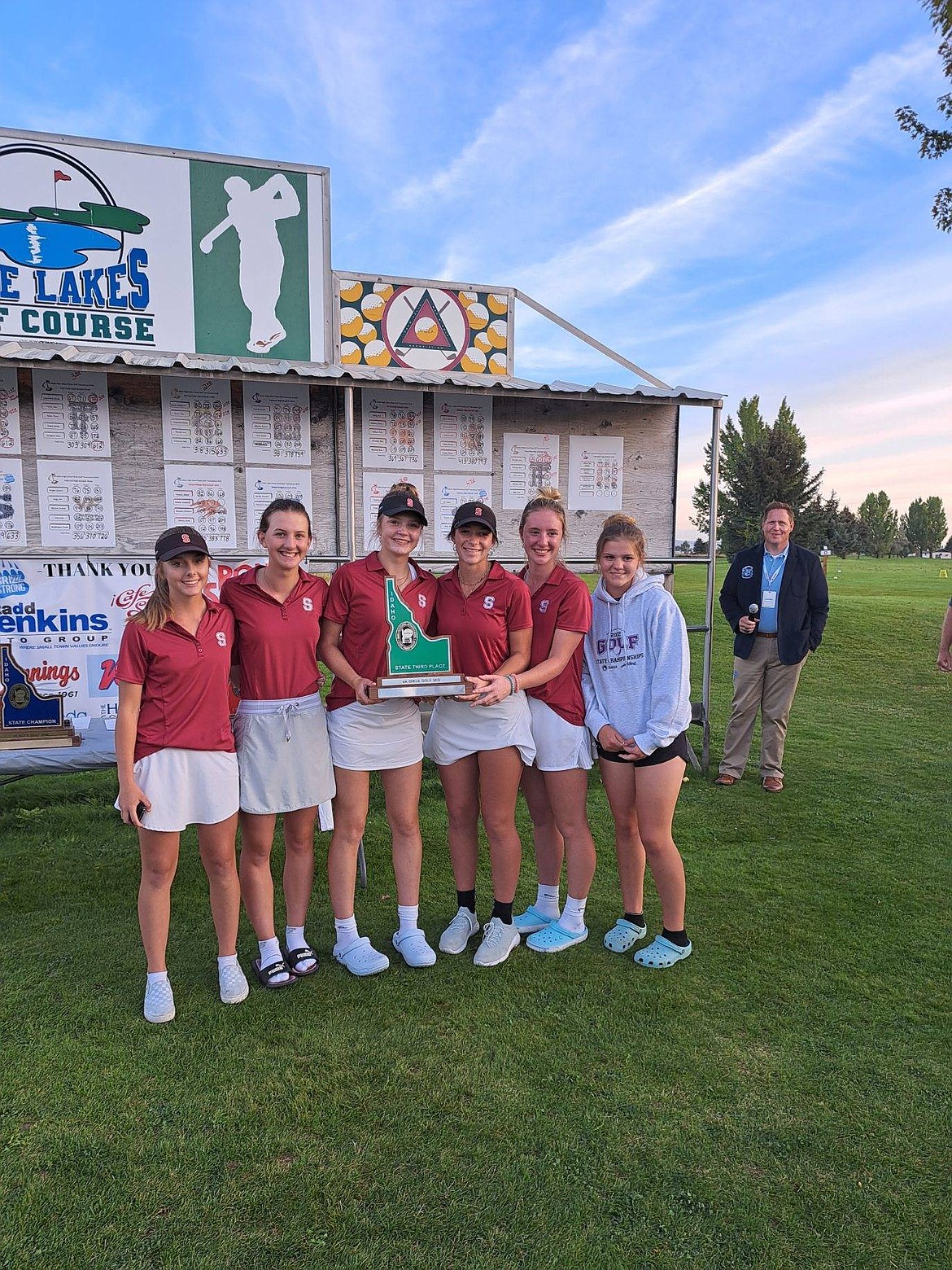 Courtesy photo
The Sandpoint High girls golf team placed third Saturday at the state 4A tournament at Sage Lakes Golf Course in Idaho Falls. From left are Raegan Samuels, Demi Driggs, Audrey Sheffler, Alexa Tuinstra, Taylor Mire and manager Claire Loutzenhiser.