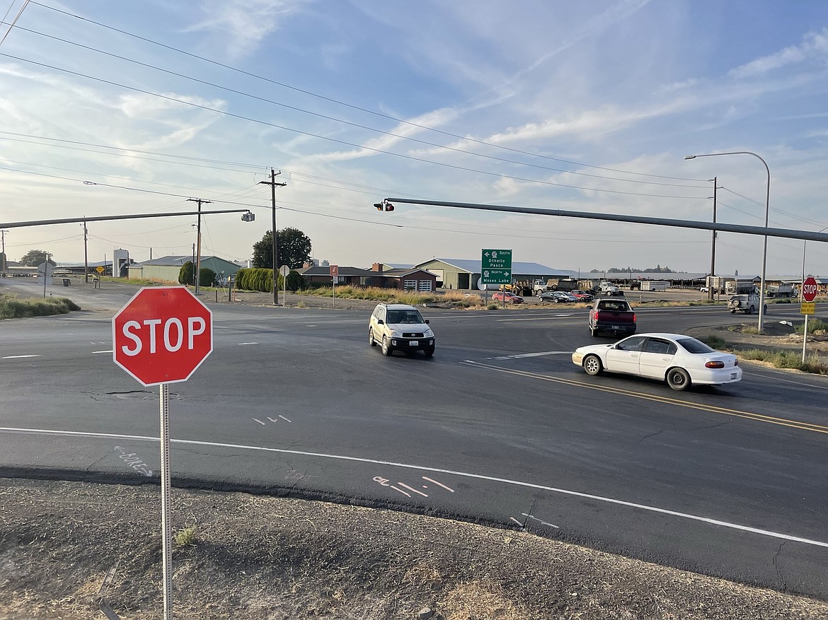 The intersection of SR 17 and SR 170 on Thursday afternoon. Commissioners with the Port of Warden are soliciting letters of support from Warden area businesses for safety improvements, which would likely include replacing the current intersection with a roundabout.