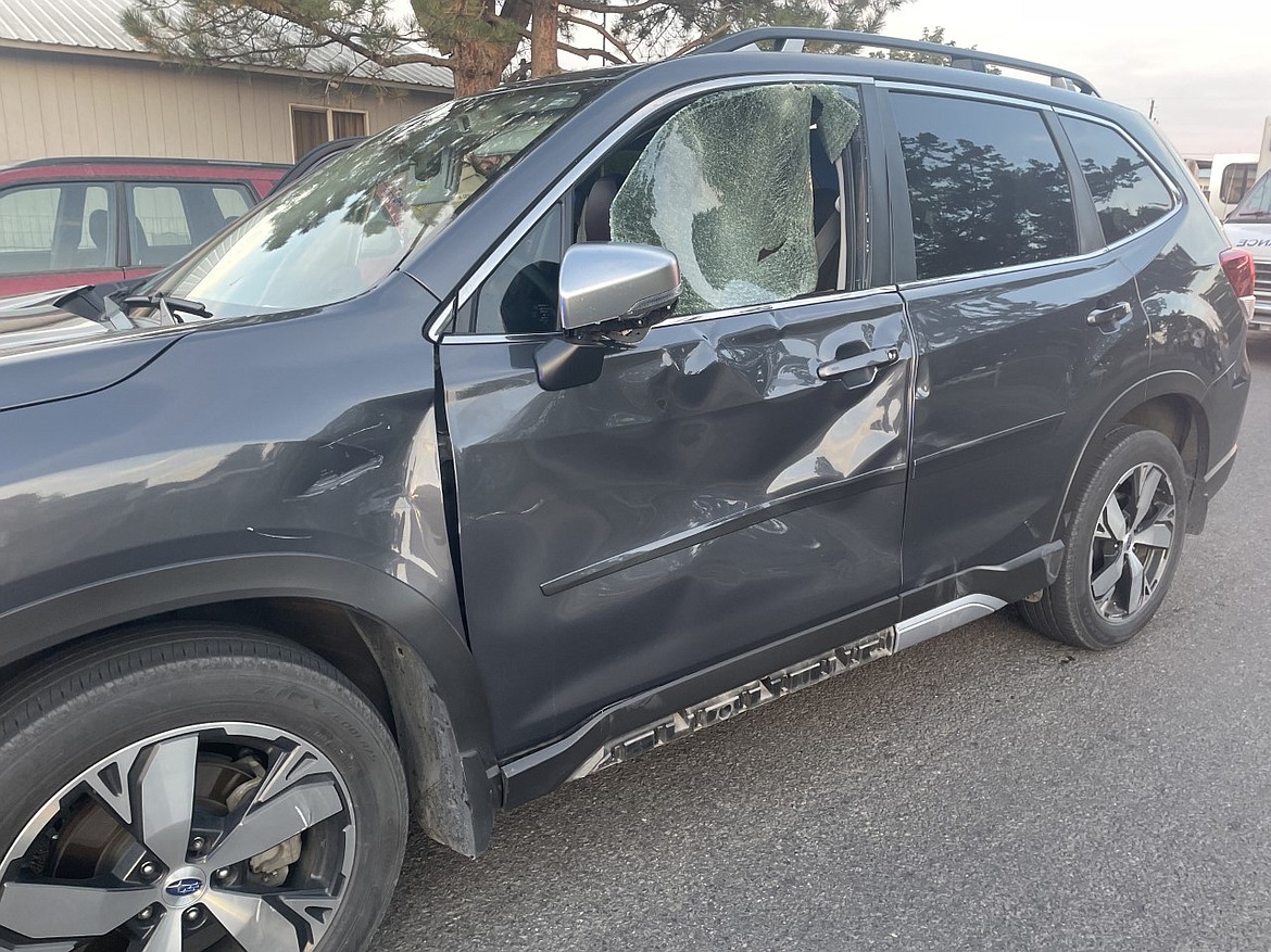 A 12-year-old child was injured Friday evening after their bicycle collided with a car in Lakeview after the preteen failed to yield right of way at a stop sign. The driver’s side door shows significant damage from the collision.