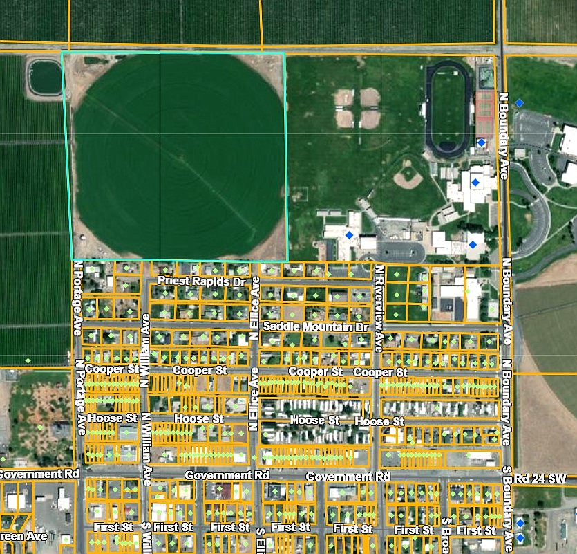 Mattawa City Council members have asked for more information before making a decision on a request to annex 40 acres (upper left, crop circle) into the city limits.