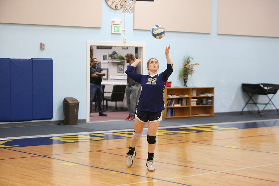 MLCA/CCS senior McKenna Meise serves the ball during the first set of the Lions’ 3-1 loss on Monday.