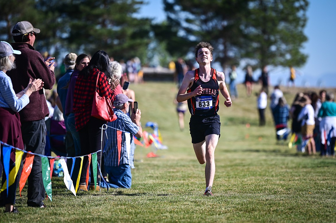 Flathead's Reilly Johnson heads to the finish line in second place during the Glacier Invite at Rebecca Farm on Wednesday, Oct. 12. (Casey Kreider/Daily Inter Lake)