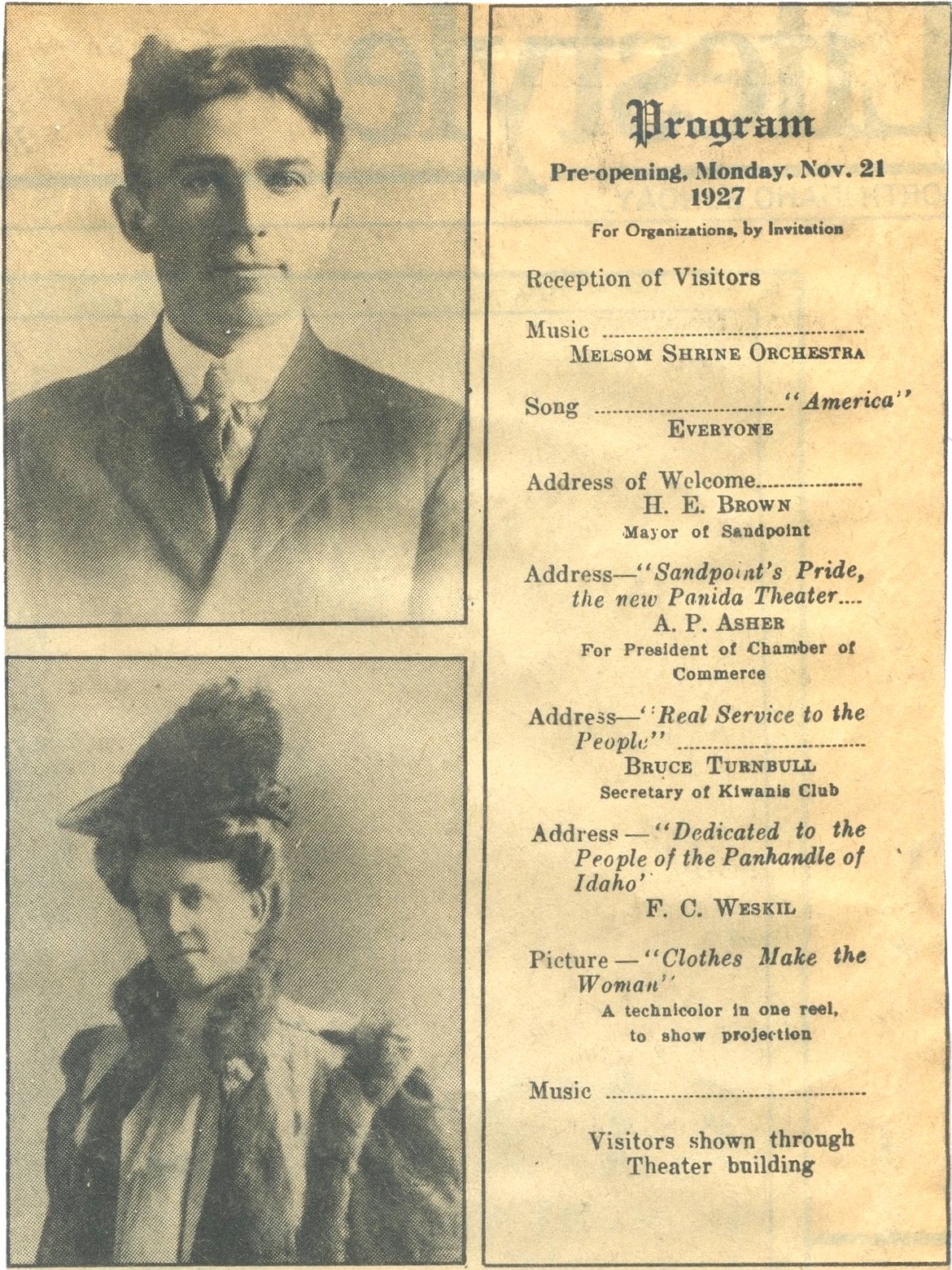 A 1927 program shows Mr. and Mrs. F.C. Weskil.