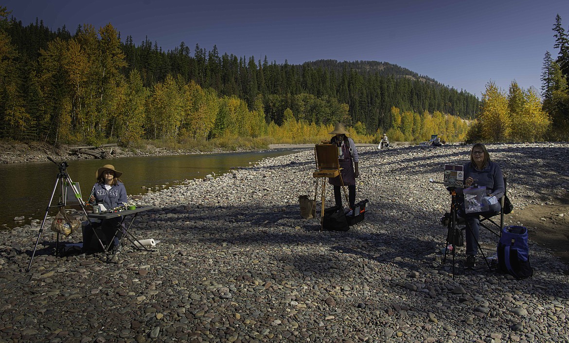 Pleinair Painters of the Flathead paint at the Cascadilla access along the Middle Fork of the Flathead River. (Tracy Scott/Valley Press)