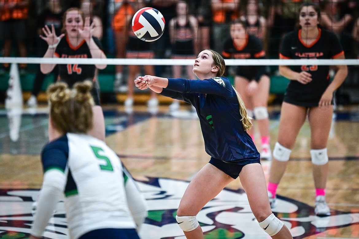 Glacier's Haven Speer (3) passes to a teammate against Flathead at Glacier High School on Thursday, Oct. 13. (Casey Kreider/Daily Inter Lake)