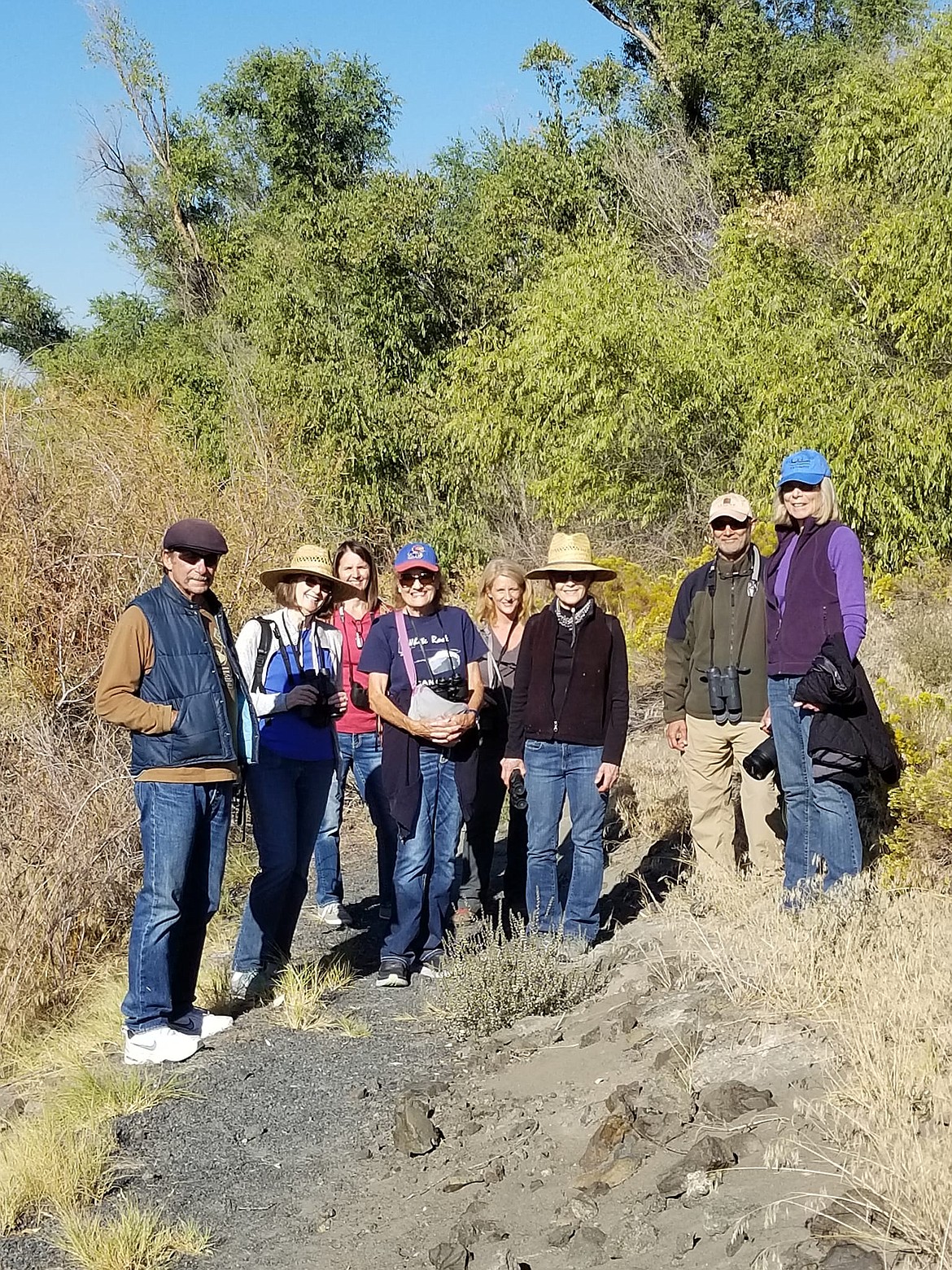 Eleven bird enthusiasts turned out for the bird walk at the North Potholes Reserve Sept. 24. From left: Jeff Powell, Gayle Talbot, Stacy Lang, Shirley Vincent, Lisa Hansen, Jennifer Powell, Shiraz Vira and Paula Zanter-Stout. Not pictured: Louis Logan, Margaret Heming and Richard Teals.