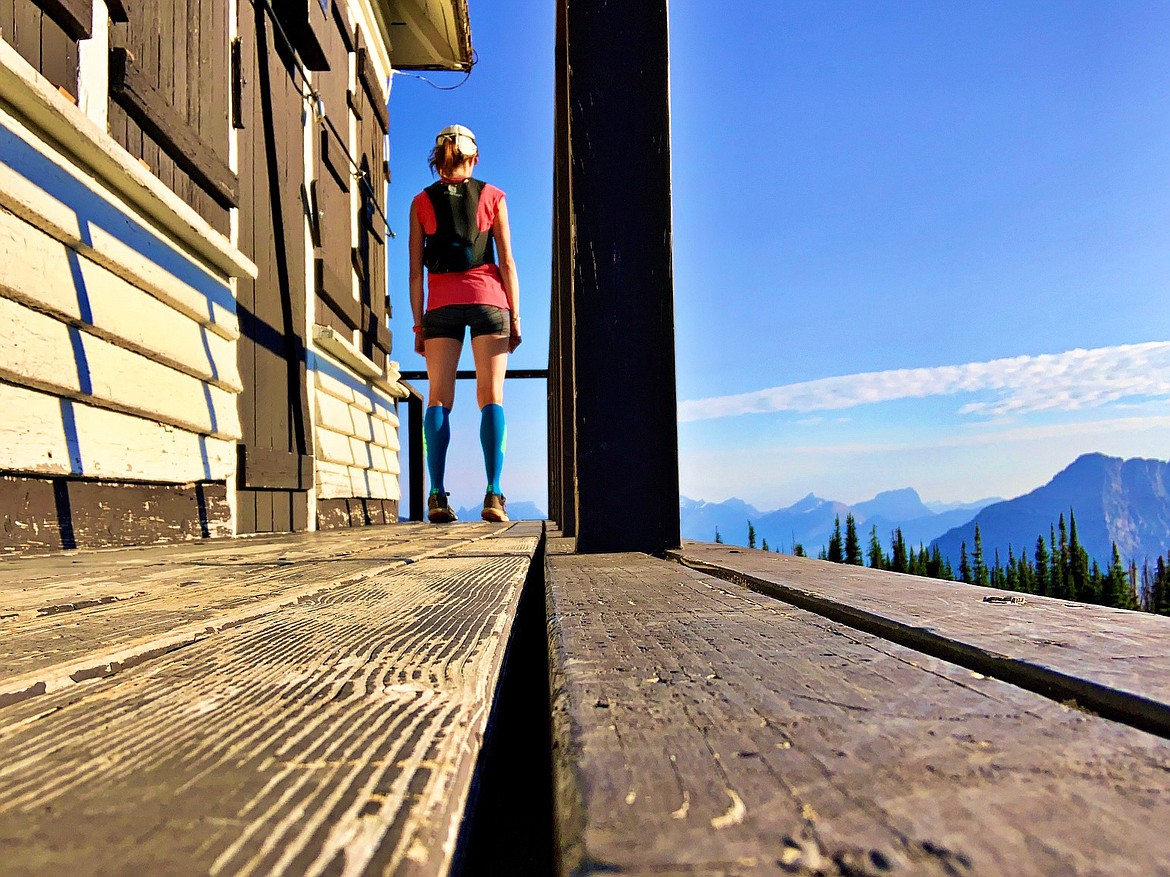 West Glacier's Somer Treat takes a short break at the lookout after he weekly run up the Mt. Brown trail (photo provided)