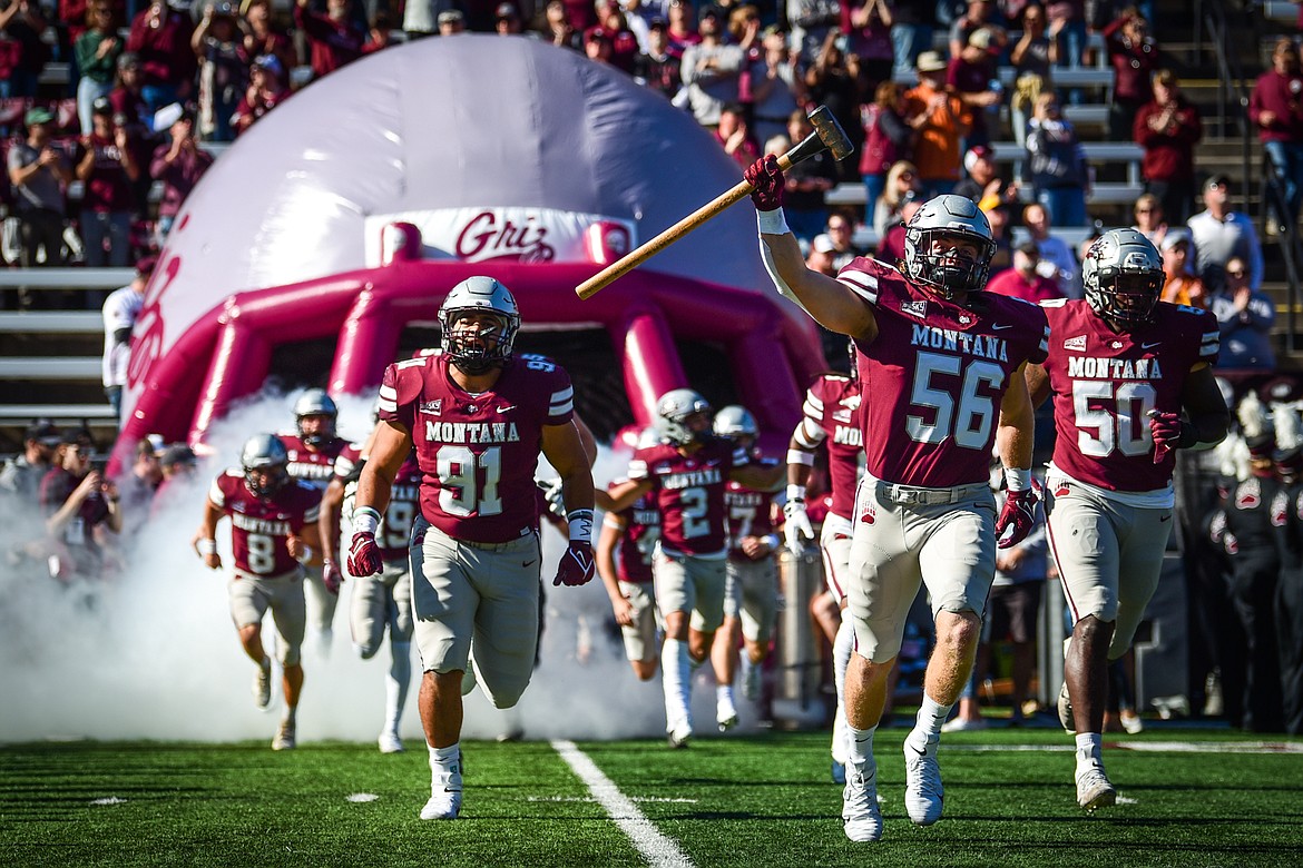 Montana takes the field before their game against Idaho at Washington-Grizzly Stadium on Saturday, Oct. 15. (Casey Kreider/Daily Inter Lake)