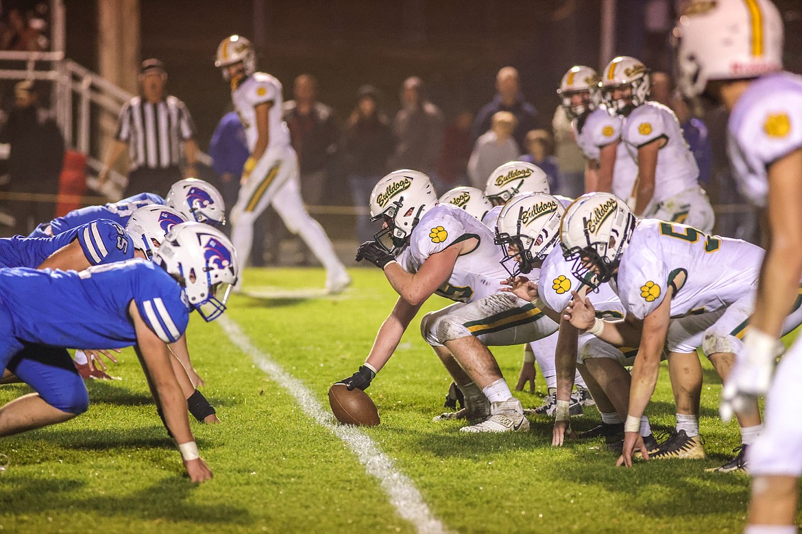 The Whitefish offense lines up against the Wildcats in Columbia Falls on Oct. 14. (JP Edge/Hungry Horse News)