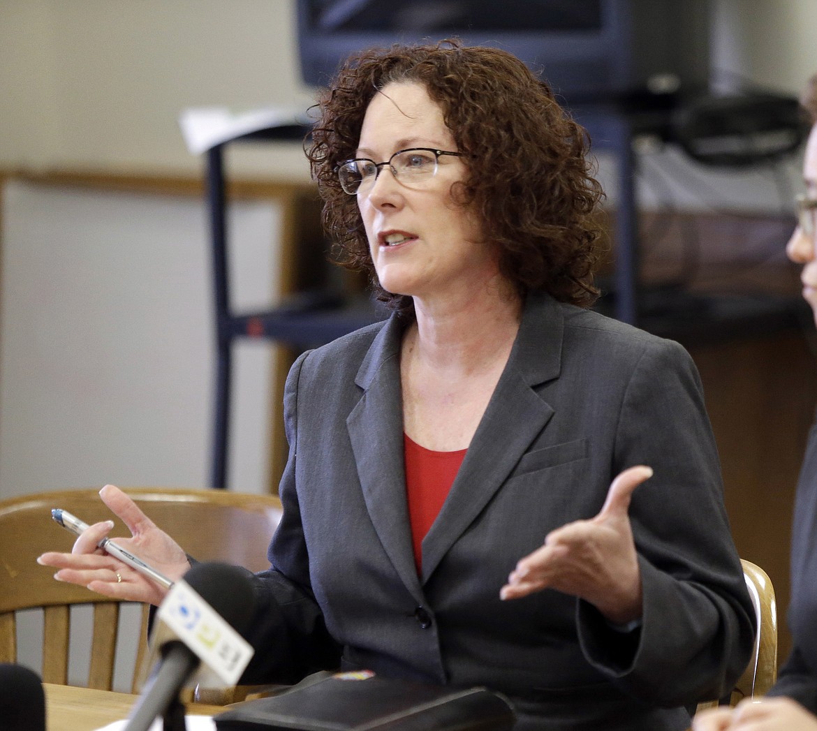 Oregon Rep. Val Hoyle, D-Eugene, speaks during a legislative forum at the Capitol in Salem, Ore., on Jan. 27, 2015. Hoyle is running for Oregon's 4th District U.S. House seat against Republican Alek Skarlatos. (AP Photo/Don Ryan, File)