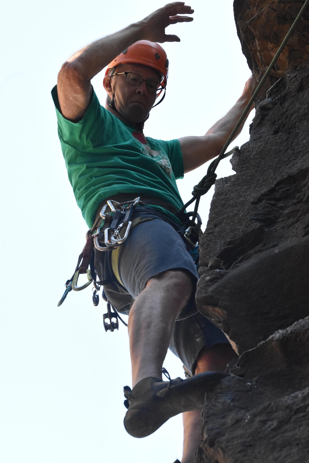 Randy Bracht checks his footing as he climbs at The Feathers at Frenchman Coulee.