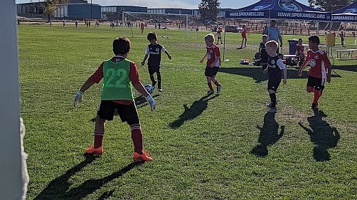 Courtesy photo
Jaden Kieffer (22) of the Timbers North FC 2015 Boys White Academy soccer team protects the goal in a game Saturday against the Spokane Sounders Boys 15 North Fielder at the Spokane Shadow Polo Fields. The Sounders won 6-4.