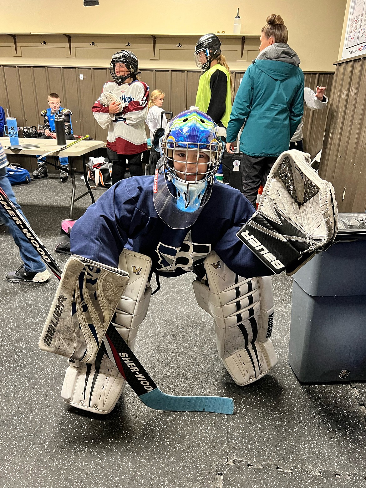 Eight-year-old goalie, Sienna Quinn, dressed out and ready to play at the Stumptown Ice Den during the Fall Into Ice program. (Photo provided)