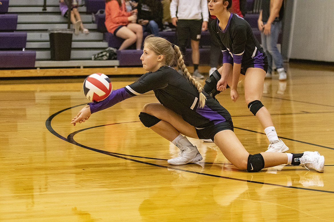 Charlo Lady Viking Leah Cahoon receives a serve during Saturday’s home match against Noxon. (Rob Zolman/ Lake County Leader)