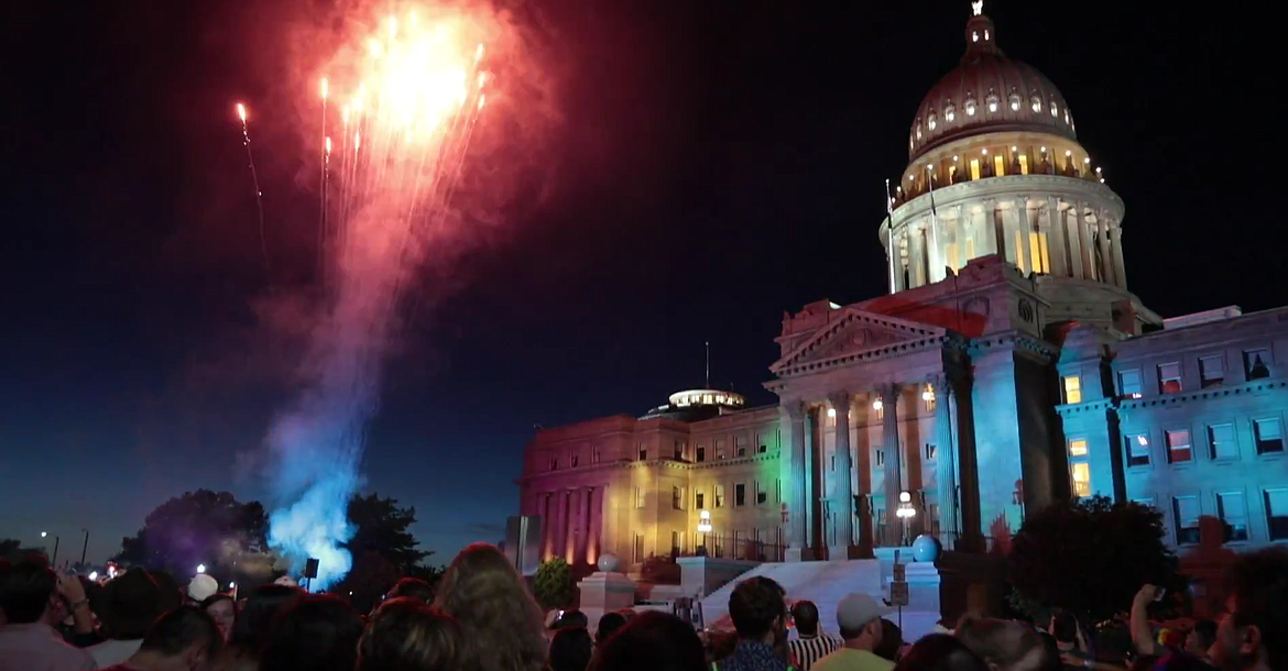 Fireworks and rainbows light up the Idaho Statehouse during Boise Pride Fest in June.