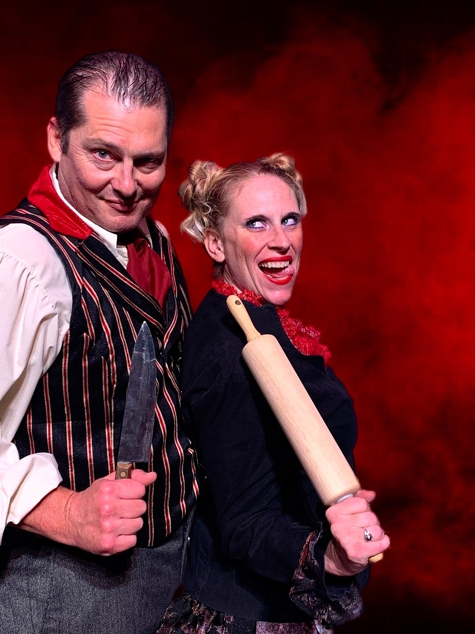 Rob Koelzer as Sweeney Todd and Amy Spicer as Mrs. Lovett in Whitefish Theatre Company’s production of “Sweeney Todd: The Demon Barber of Fleet Street” (WTC courtesy photo).