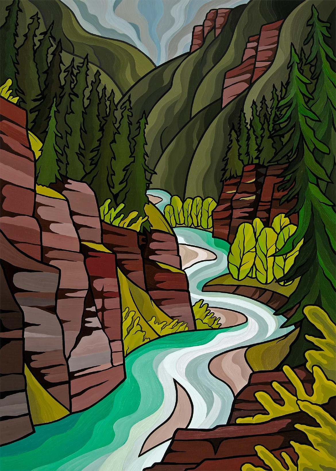 Original art created by Bozeman-based artist James Weikert during his Artist-Wilderness-Connection residency in the Bob Marshall Wilderness.