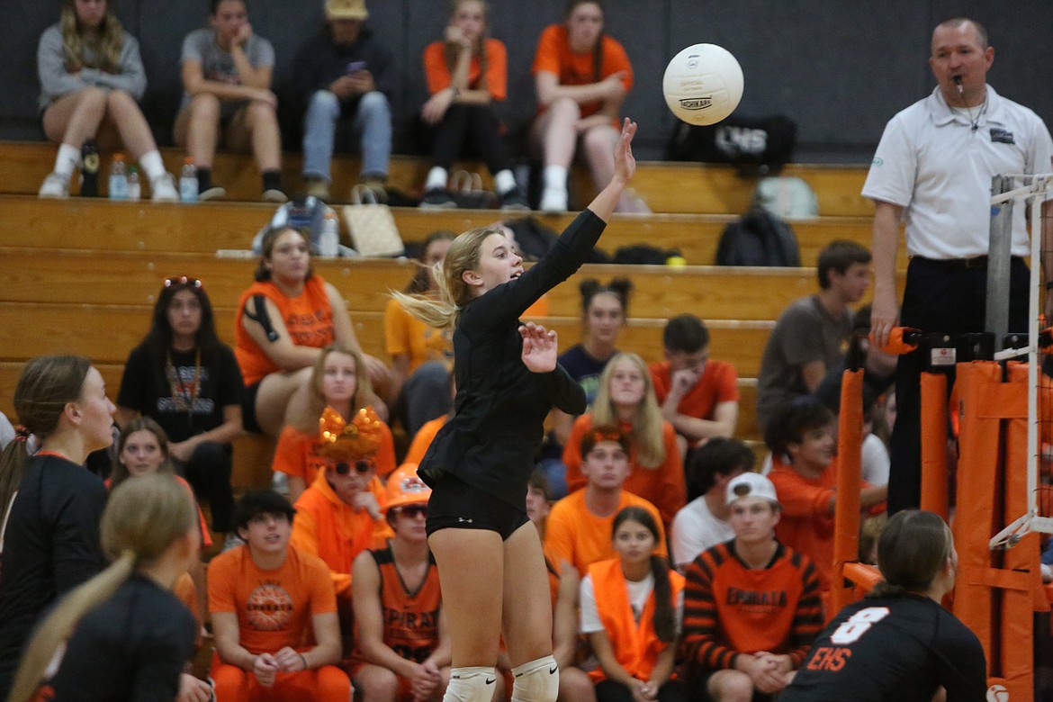 Ephrata sophomore Sienna Addink passes the ball over the net during the Tigers’ 3-0 win over Prosser on Oct. 4.