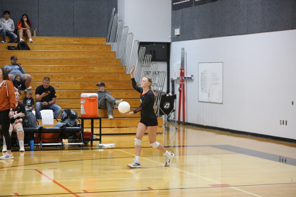 Ephrata sophomore Ali Helaas, pictured above serving the ball, garnered recognition from her teammates for stepping into a significant role as an underclassman.