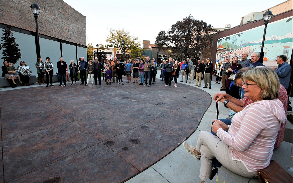 Guests listen to a speaker during the grand opening of the Coeur d'Alene Rotary Centennial Park on Wednesday.