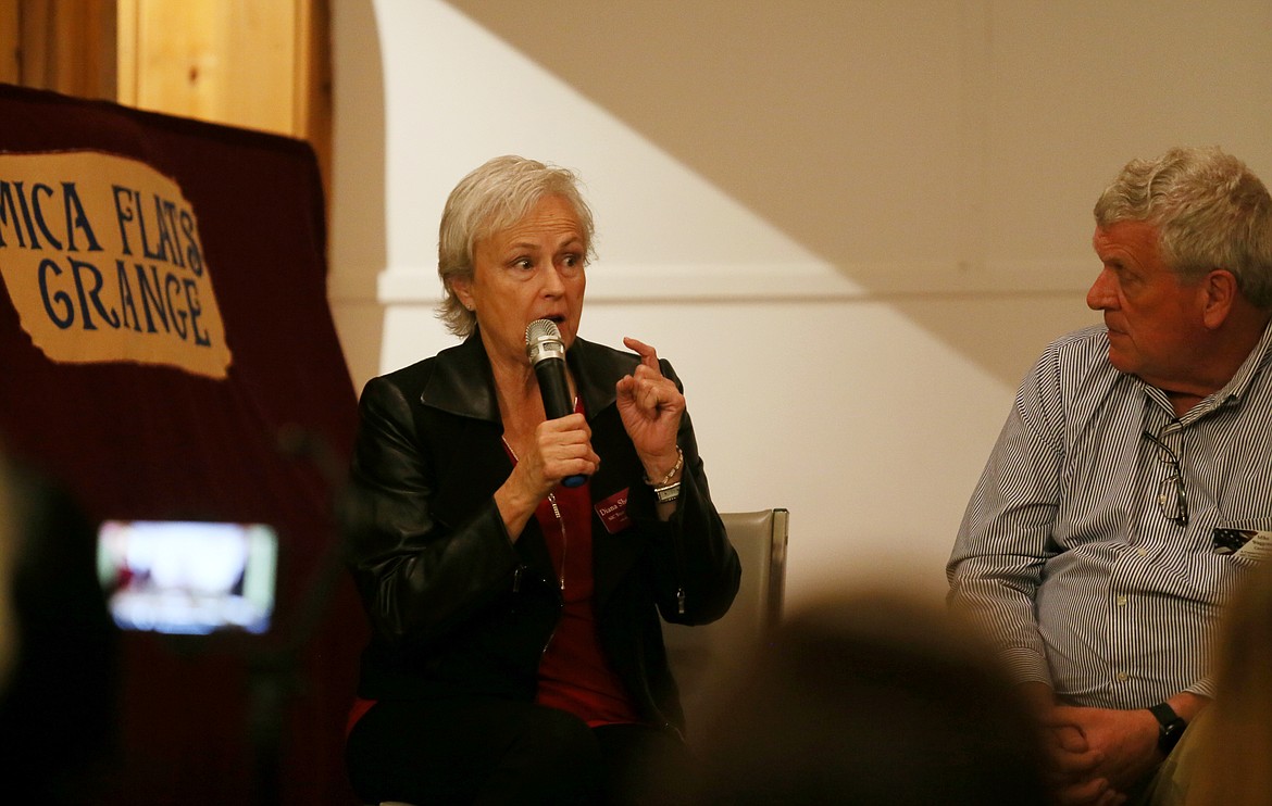 Diana Sheridan answers a question during the North Idaho College trustee candidate forum Thursday evening.