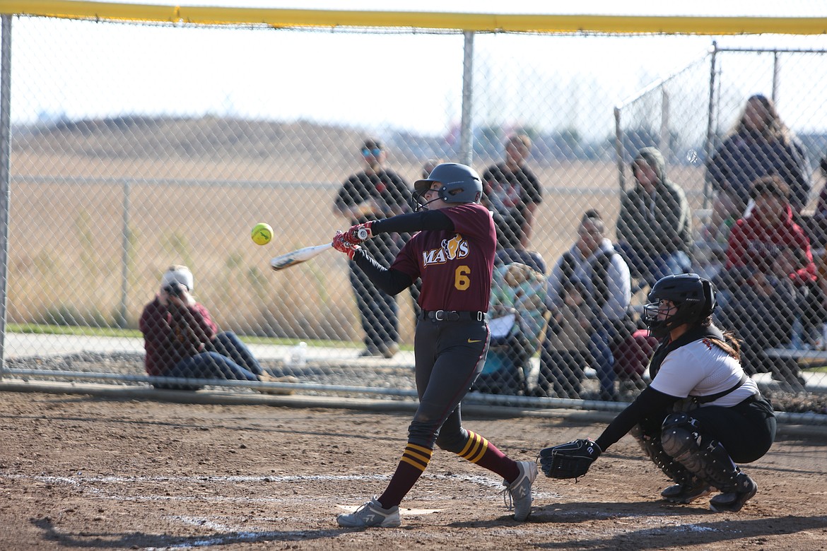 Maverick freshman Ava Swett makes contact with a pitch against Davis.