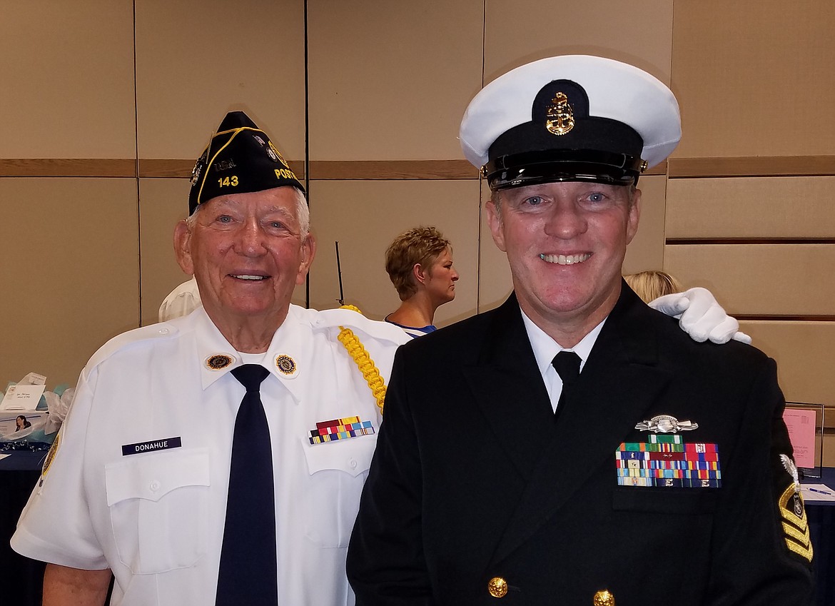 Hayden's distinguished veteran of the year, Harold "Hal" Donahue (Left) with his son Chris Donahue at a Disabled Americn Veterans fundraiser. Chris is a retired Idaho State Police officer, and Harold is a member of the American Legion Post 154 in Rathdrum, where he performs ceremonies for veterans in his free time.