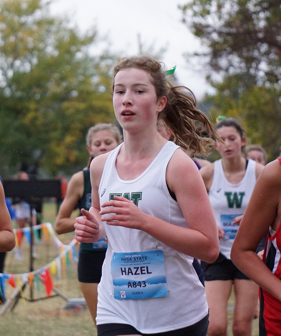 Junior Hazel Gawe pictured at the one-mile mark during the MHSA State Championship in Missoula. (Photo courtesy Matt Weller)