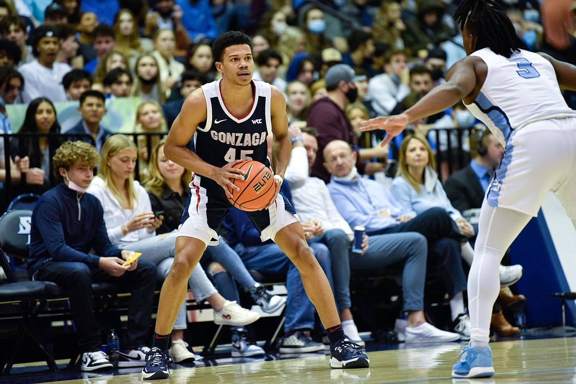 Gonzaga’s Rasir Bolton (45) was one of two Zag basketball players named to the Jerry West Award preseason watch list on Tuesday.