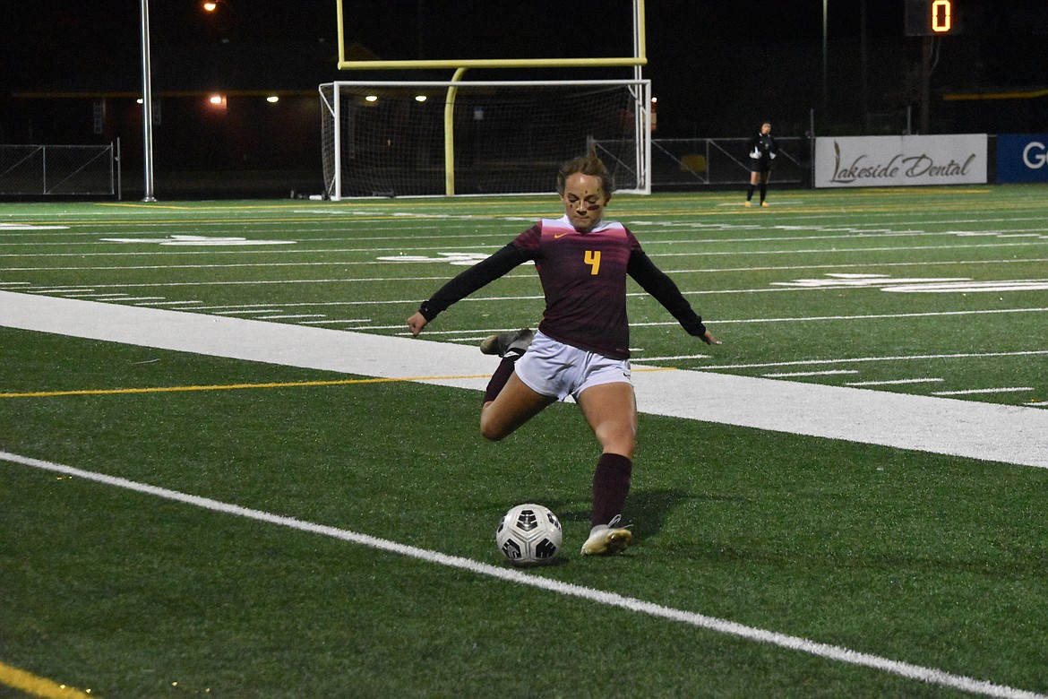 Moses Lake’s Joelee Green (4) goes in for a kick during the league matchup against Wenatchee on Oct. 25.