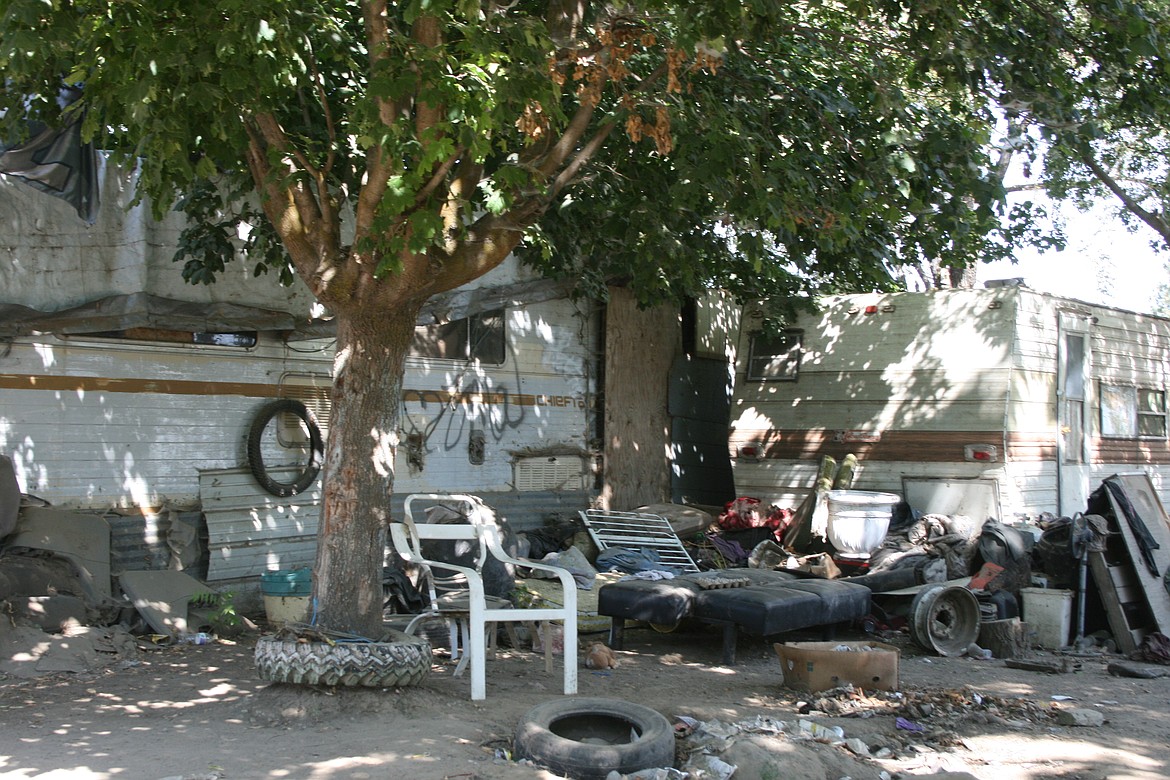 A pair of non-functioning trailers provide shelter in a homeless encampment near Othello. Those facing homelessness don’t always sleep on the street. Many live in makeshift shelters such as the trailers, cars and trucks – both working and broken down – and other shelters they can find, especially when inclement weather becomes prominent.