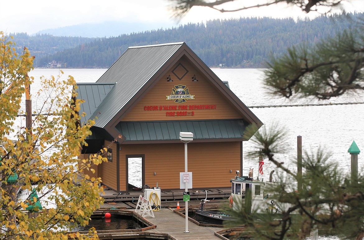 The Coeur d'Alene Fire Department's new boat house is in place Wednesday at the Third Street docks next to Tubbs Hill.