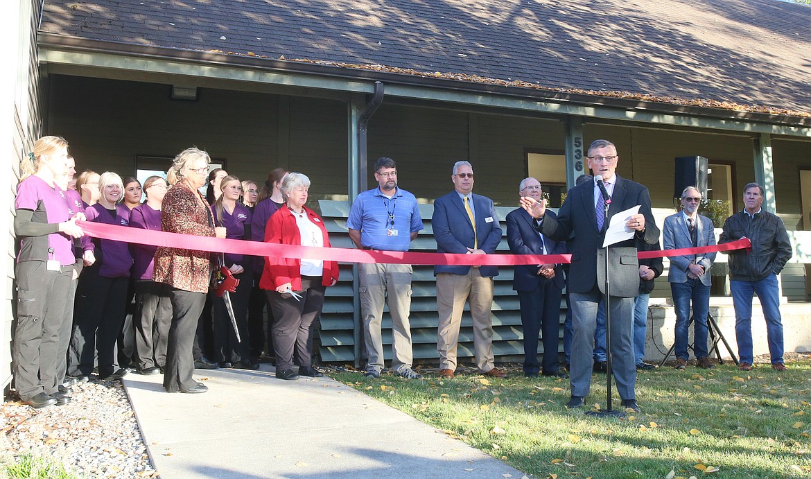 North Idaho College President Nick Swayne addresses the crowd Thursday during a ribbon cutting at Winton Hall celebrating the college's new dental hygiene program.