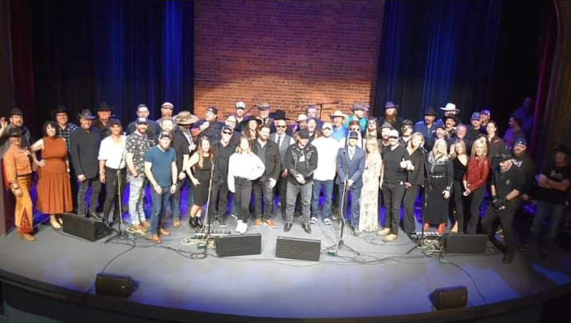 The many performers of the 2022 IN-CMA Awards on stage together at the Bing Crosby Theater stage.