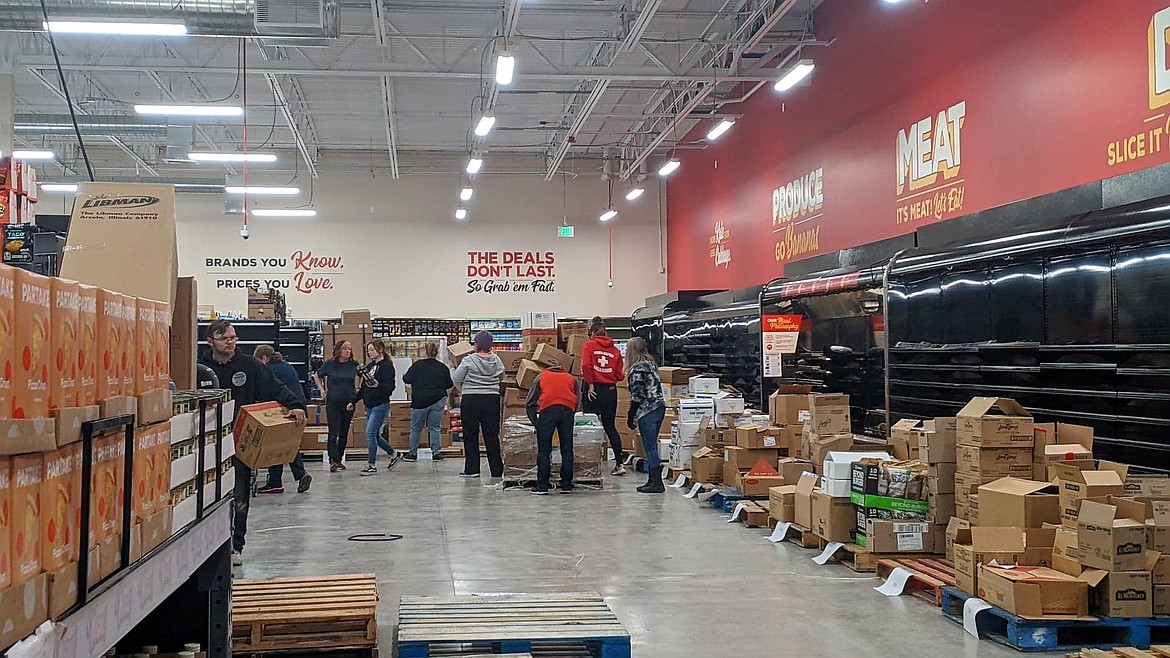 The Grocery Outlet crew setting up for the opening day.