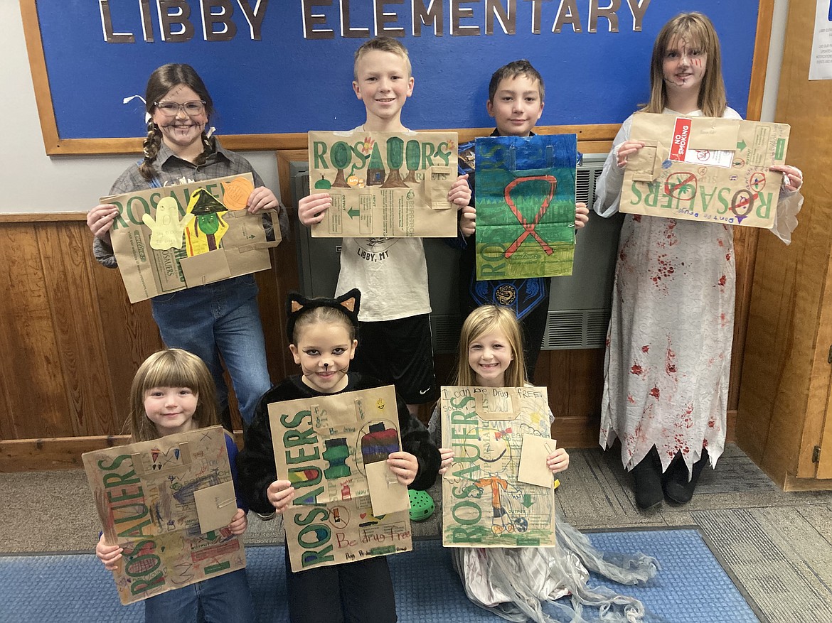 Here are the winners of the Red Ribbon Week poster contest at Libby Elementary School. Back row, from left, are Becca Smith, Cody Katzer, Simeon Shattuck and Addison Kraft. Front row, from left are, Holly Nelson, Josie Jacobson and Eva Holzer. (Photo courtesy Brittany Katzer)