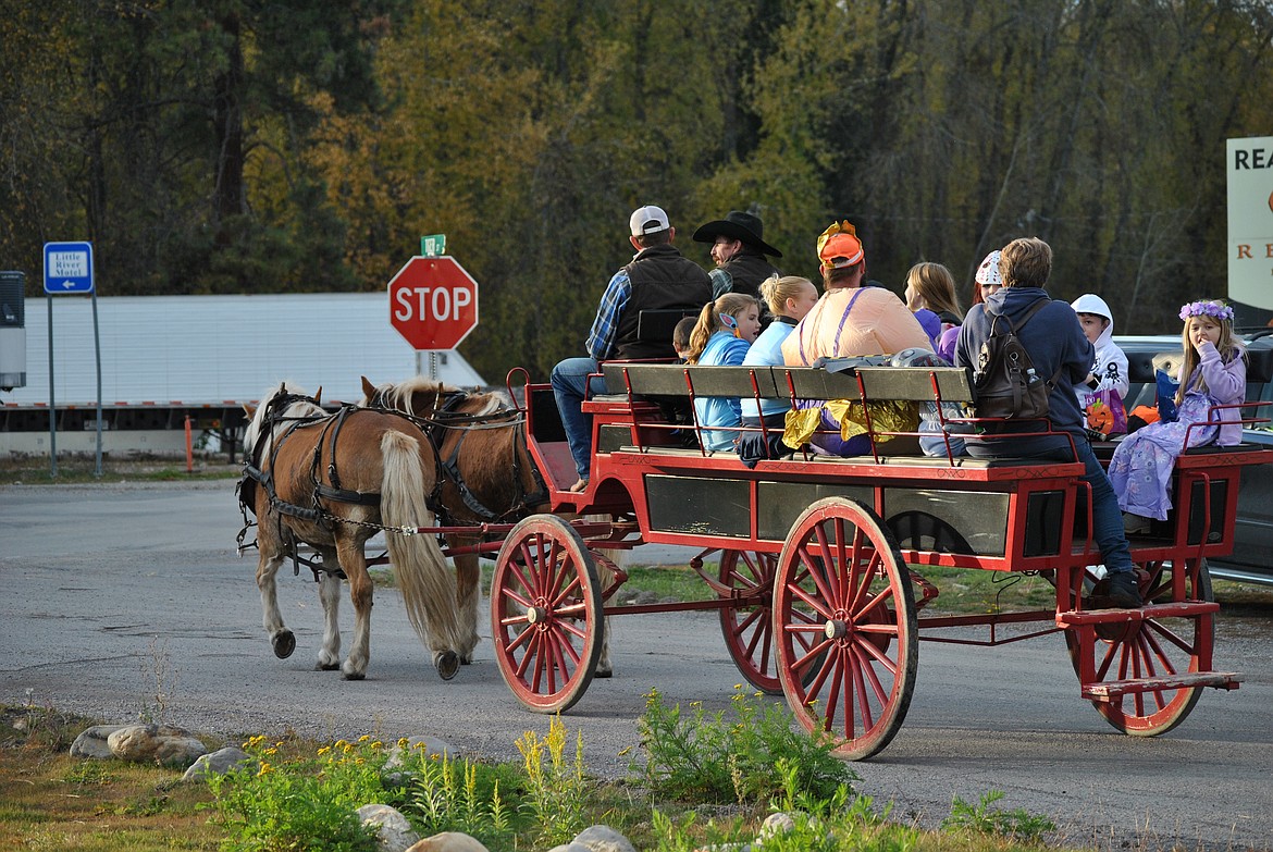 Bonnie and Clyde, from Hidden Horse Outpost, were hitched up the wagon and provided nostalgic rides around St. Regis School during the Fall Festival. Rides were generously donation based thanks to Aaron and Stephanie Todd, along with help from Steven Gillette. (Amy Quinlivan/Mineral Independent)
