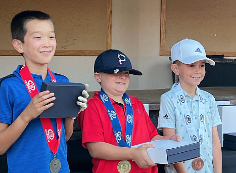 Courtesy photo
Boys 9 top finishers at the U.S. Kids Golf fall championships Oct. 16 at the Hayden Lake Country Club are, from left, 3rd, Carson Spohr (Spokane); 1st, Hudson Ebel (Spokane Valley); and 2nd, Brody Williams (Hayden).