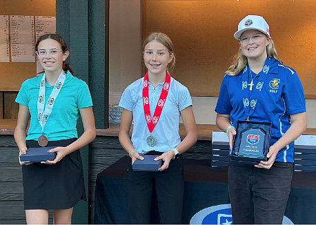 Courtesy photo
Girls 13-14 top finishers at the U.S. Kids Golf fall championships Oct. 16 at the Hayden Lake Country Club were, from left, 2nd, Maira Frank (Liberty Lake); 3rd, Stella Deitz (Coeur d’Alene); and 1st, Jossetta Williams (Hayden Lake).